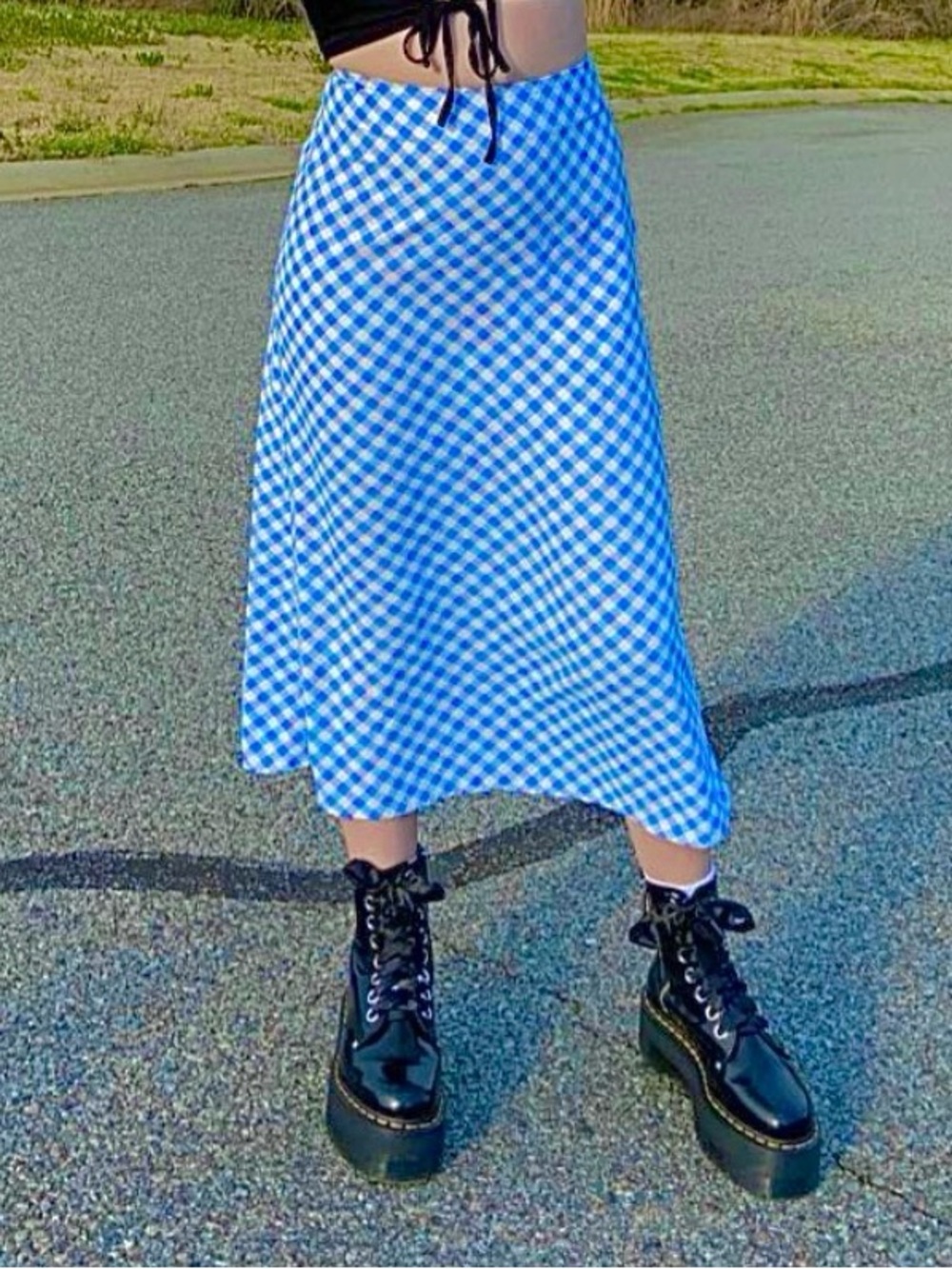 Forever 21 blue gingham midi skirt